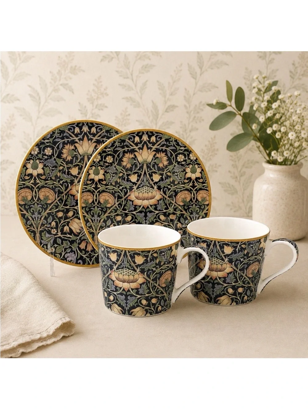 William Morris LODDEN Fine China Cup & Saucer Leonardo Collection- SET OF 2